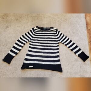 Women's Black White Striped Linen Cotton Lauren Jeans Company Sweater Size XS